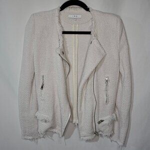 IRO Lola Off-White Cotton Tweed Boucle Moto Jacket - Size FR38/US6